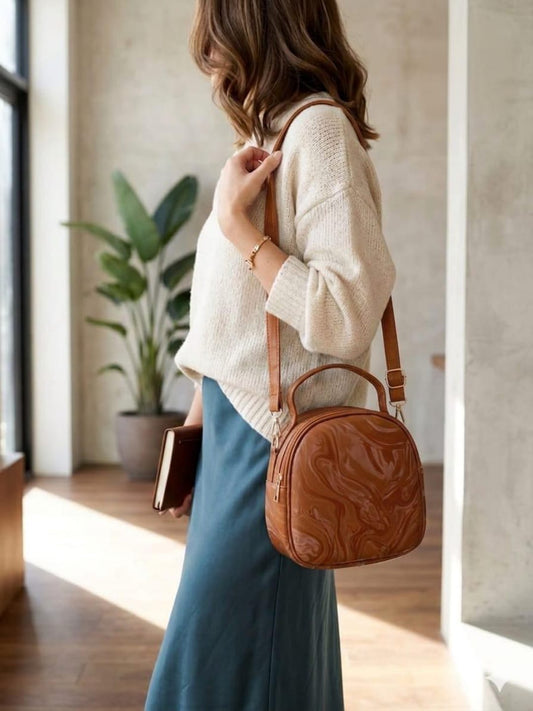 Marble Gloss Mini Crossbody Handbag for Women – 8×8 Inch