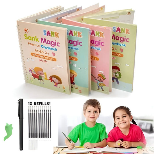 Kids Magic Practice Copybook Set of 4 with 10 Refill Pens