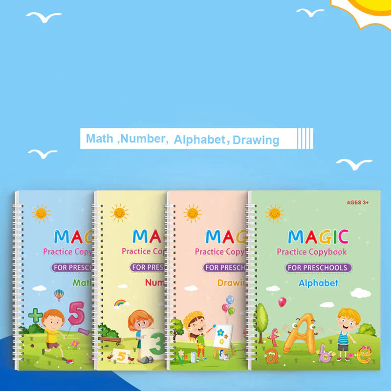 Kids Magic Practice Copybook Set of 4 with 10 Refill Pens