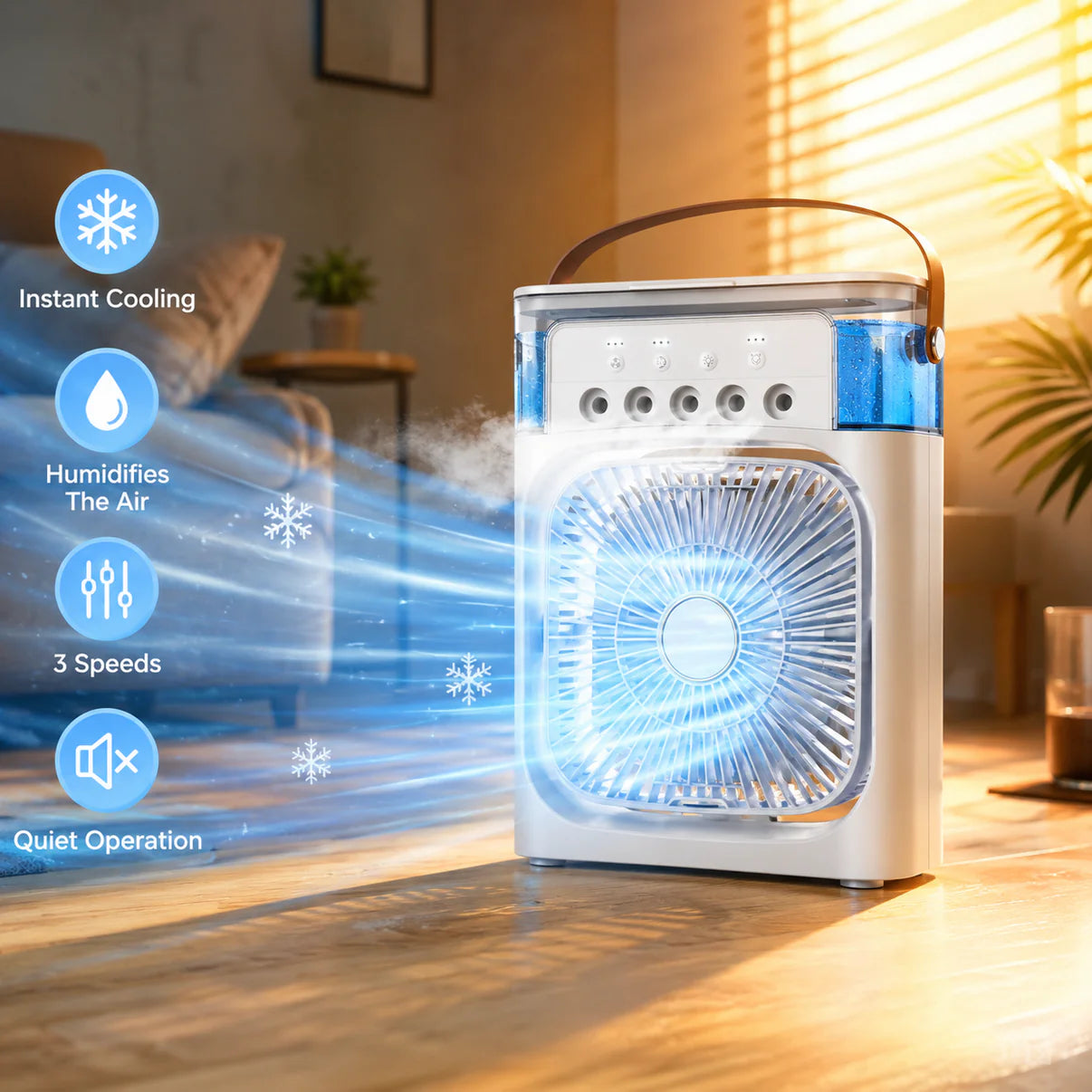 Portable Rechargeable Mist Fan with LED Light & Large Water Tank