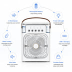 Portable Rechargeable Mist Fan with LED Light & Large Water Tank