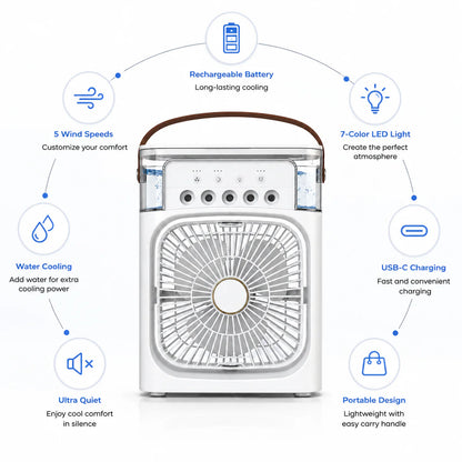 Portable Rechargeable Mist Fan with LED Light & Large Water Tank