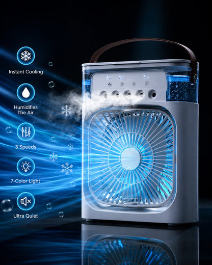 Portable Rechargeable Mist Fan with LED Light & Large Water Tank