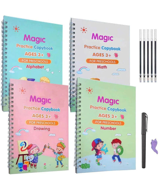 Kids Magic Practice Copybook Set of 4 with 10 Refill Pens