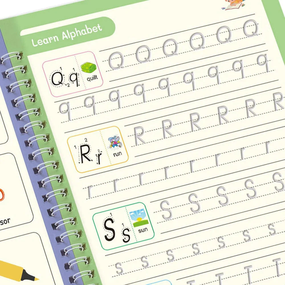Kids Magic Practice Copybook Set of 4 with 10 Refill Pens – Reusable Handwriting Learning Books for Home & School