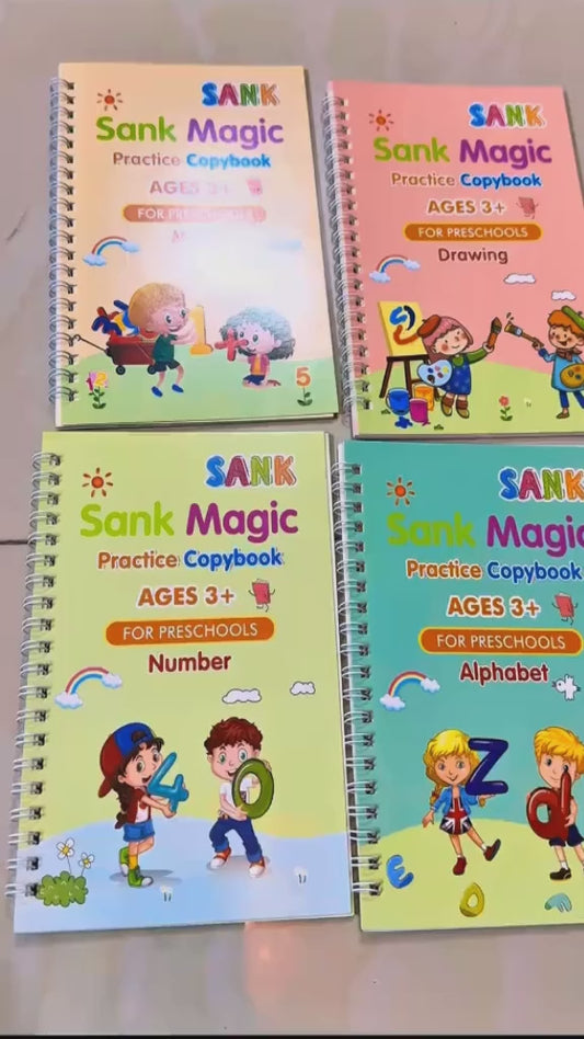 Kids Magic Practice Copybook Set of 4 with 10 Refill Pens